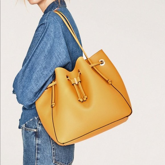 Zara Handbags - Zara Convertible Bucket Bag Yellow (Vegan)